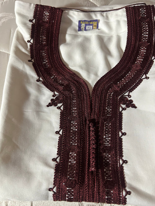 Abaya Marocaine Courte – 100% Coton | Broderie Traditionnelle