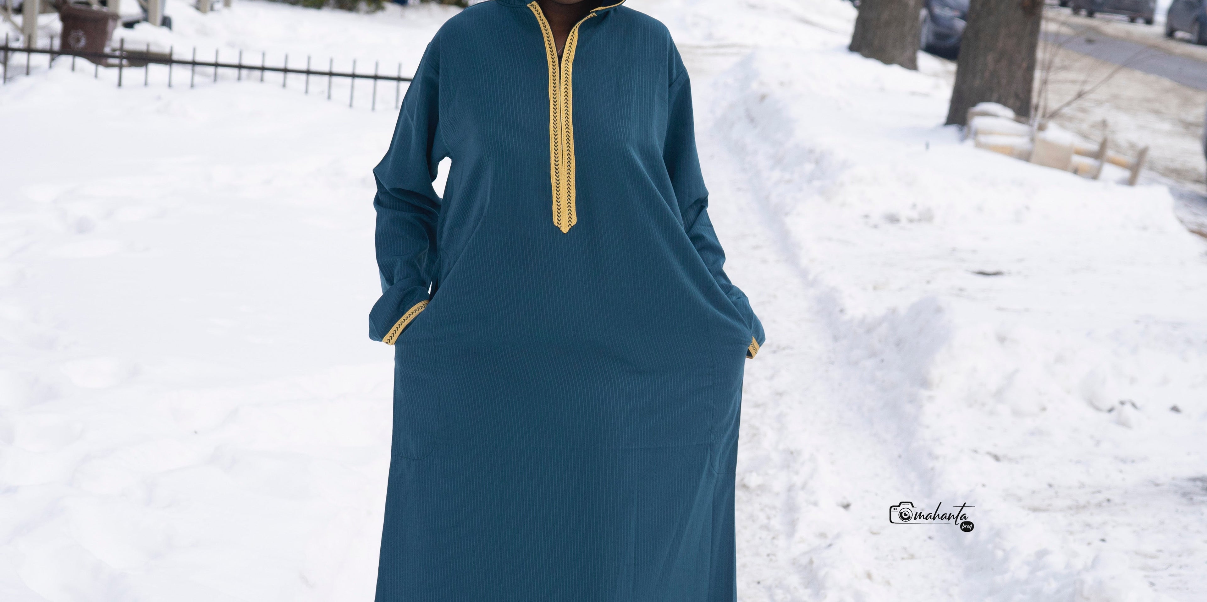 Jalabé Unisexe – Bleu Canard & Broderie Dorée
