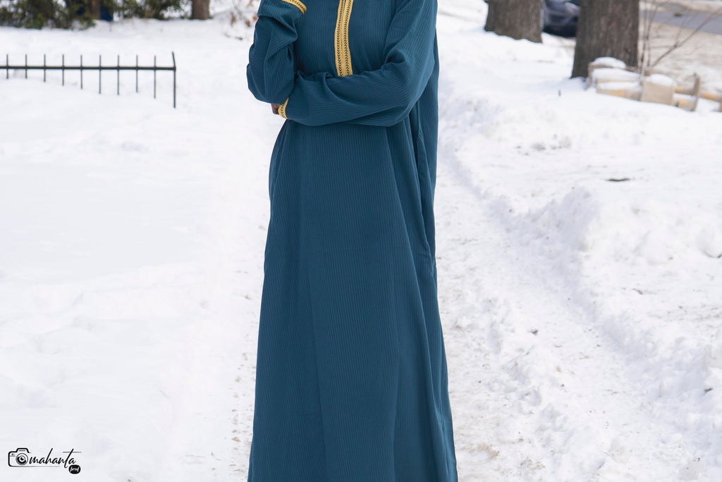 Jalabé Unisexe – Bleu Canard & Broderie Dorée