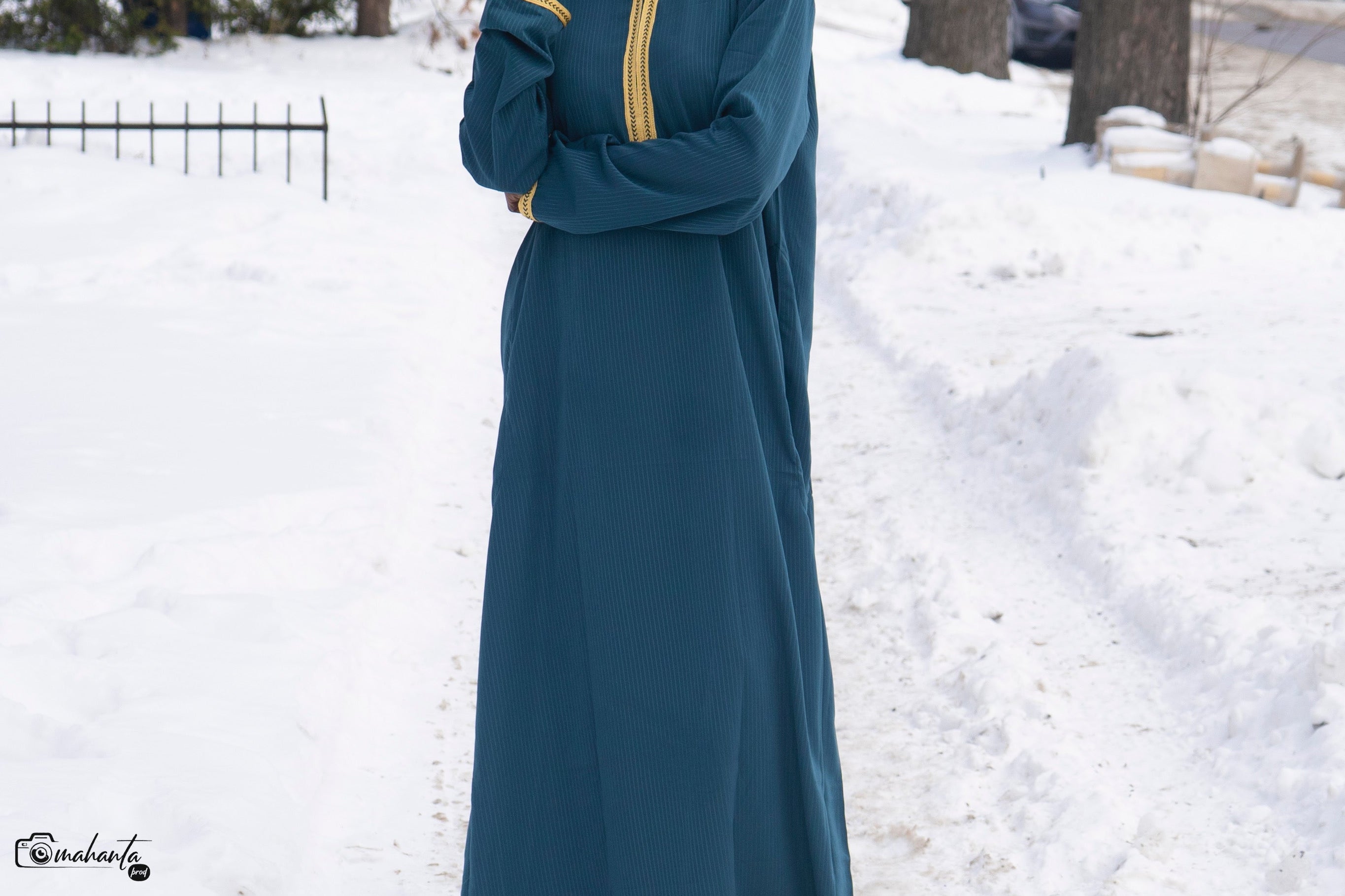 Jalabé Unisexe – Bleu Canard & Broderie Dorée