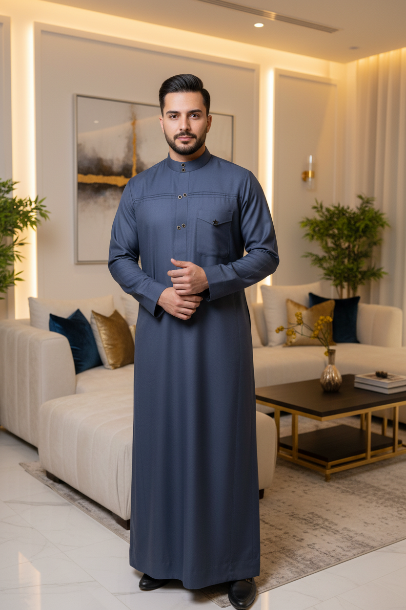 Jalabé Homme Style Dubai – Bleu Ardoise