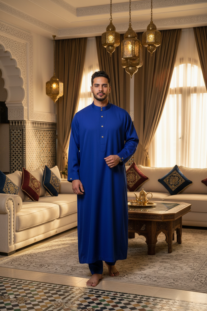 Jalabé Style Dubai Homme – Col Mao & Boutons Dorés